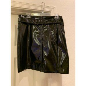 NWT Karl Lagerfeld Black Faux Leather Belted Mini Skirt Size 10